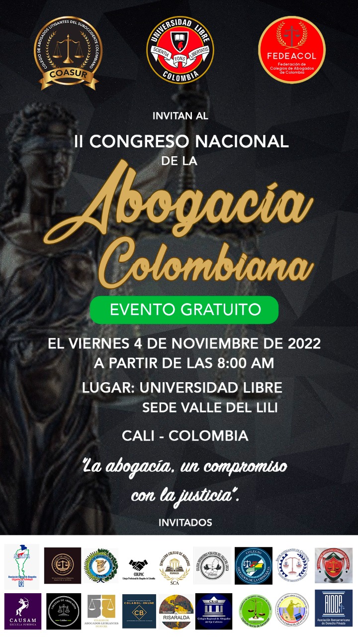 En este momento estás viendo CALI ES SEDE DEL II CONGRESO NACIONAL DE LA ABOGACÍA COLOMBIANA